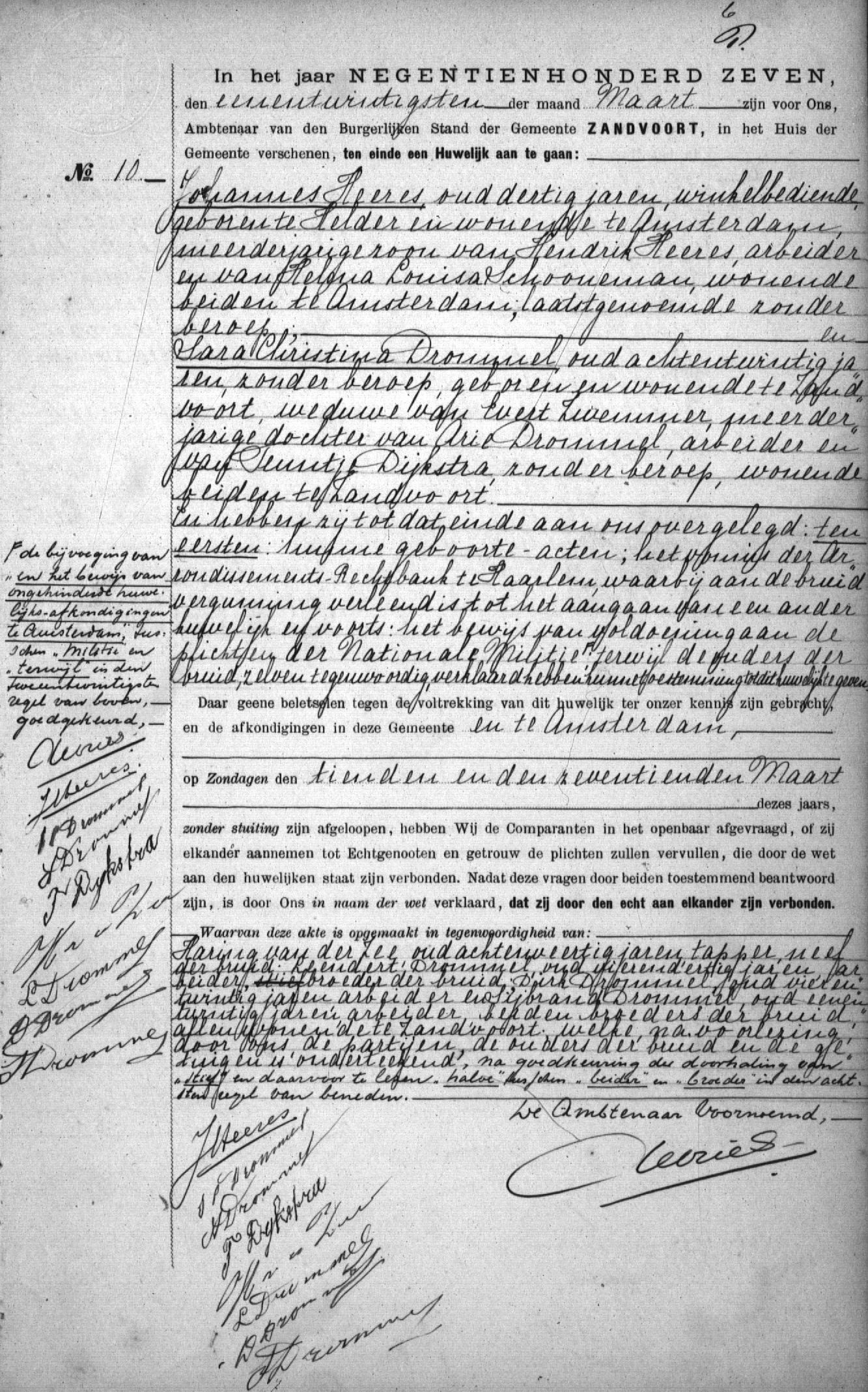 Klik voor foto in apart venster huwelijksaktenr_____10_1907_zandvoort_johannes_heeres_en_sara_christina_drommel.jpg